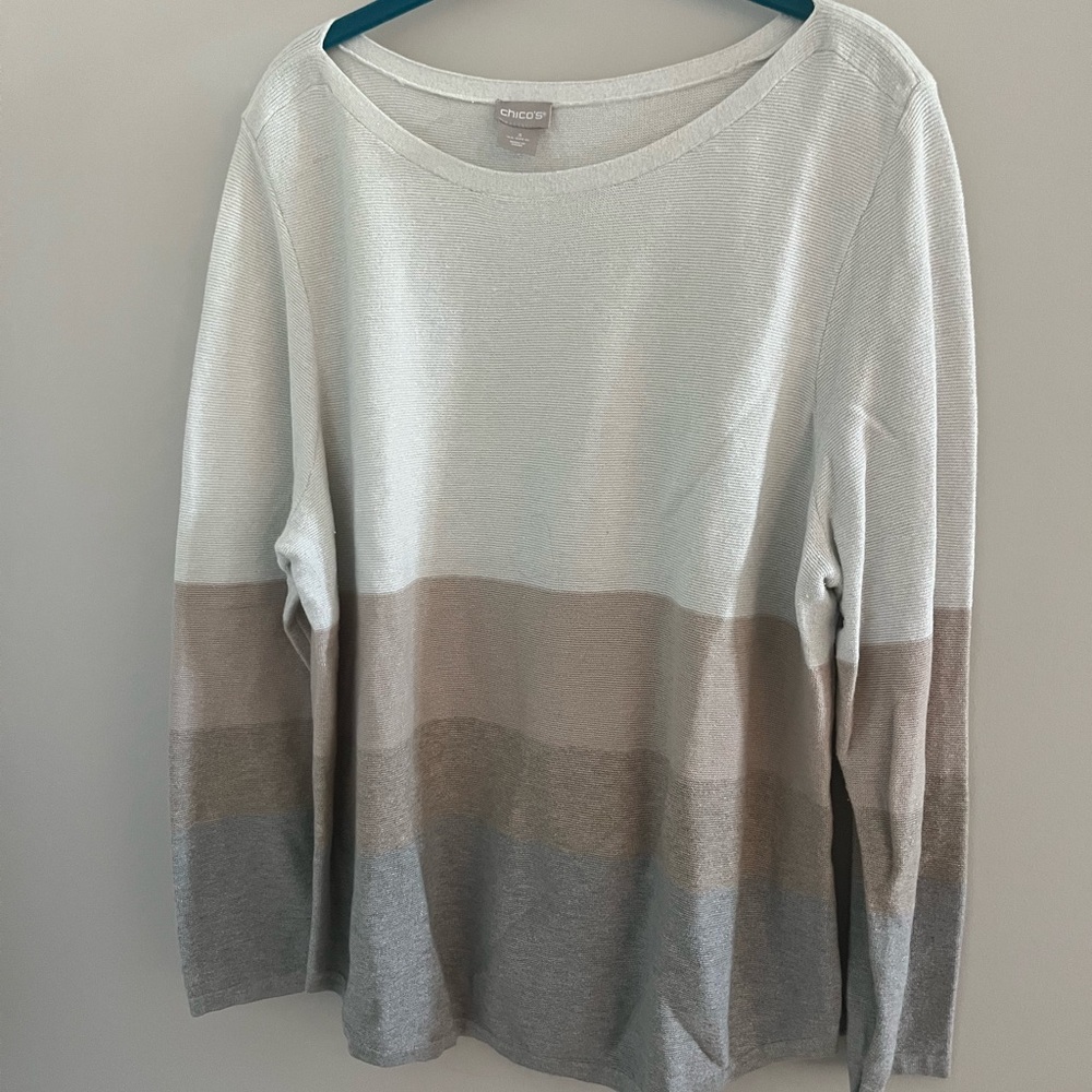 Chico's Long Sleeve Top - Cream, Tan, Gray
